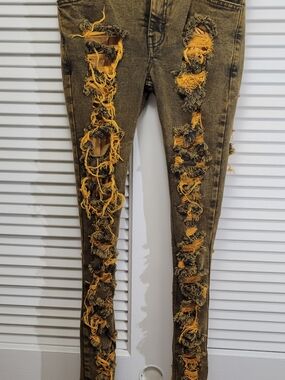 Outsiderz Distressed Brown Skinny Jeans Men's Cotton Denim Hip Hop Fashion